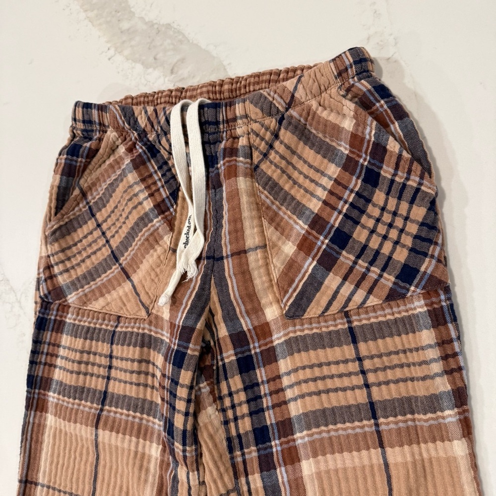 Aerie Soft Gauze Plaid Pajama Jogger Pants Womens Small Regular Brown/Tan Lounge - Picture 4 of 9